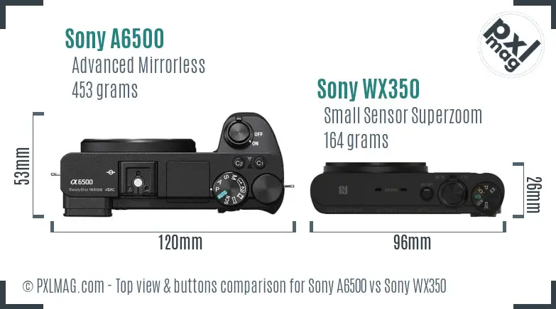 Sony A6500 vs Sony WX350 top view buttons comparison