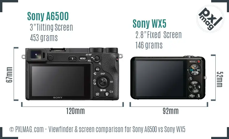 Sony A6500 vs Sony WX5 Screen and Viewfinder comparison
