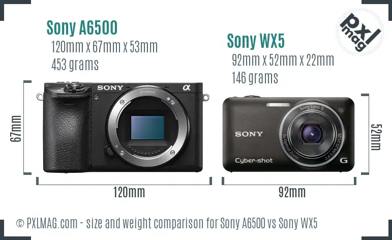 Sony A6500 vs Sony WX5 size comparison