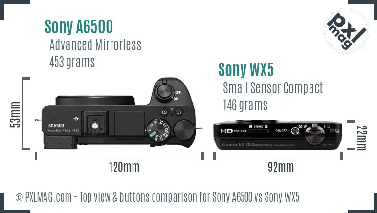 Sony A6500 vs Sony WX5 top view buttons comparison