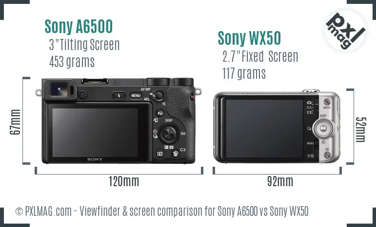 Sony A6500 vs Sony WX50 Screen and Viewfinder comparison