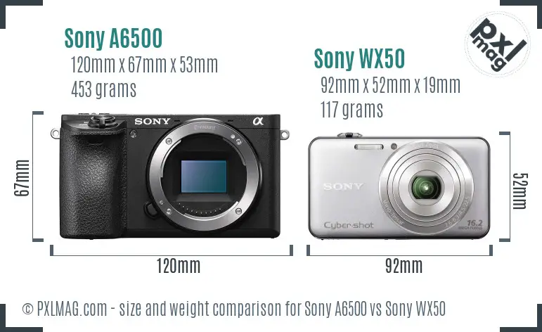Sony A6500 vs Sony WX50 size comparison