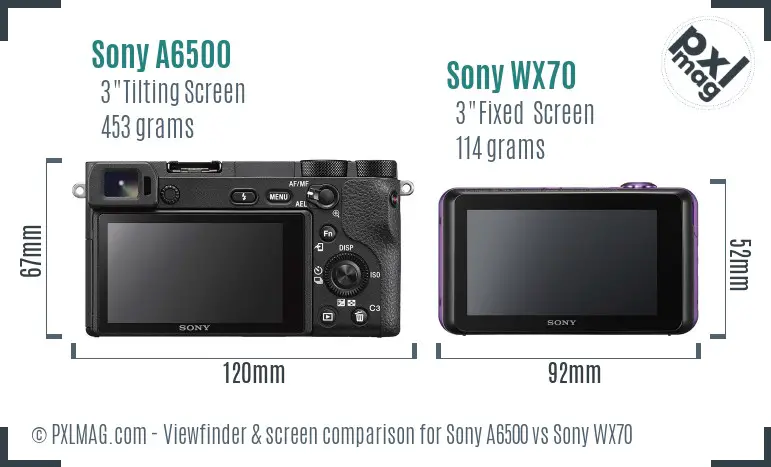 Sony A6500 vs Sony WX70 Screen and Viewfinder comparison