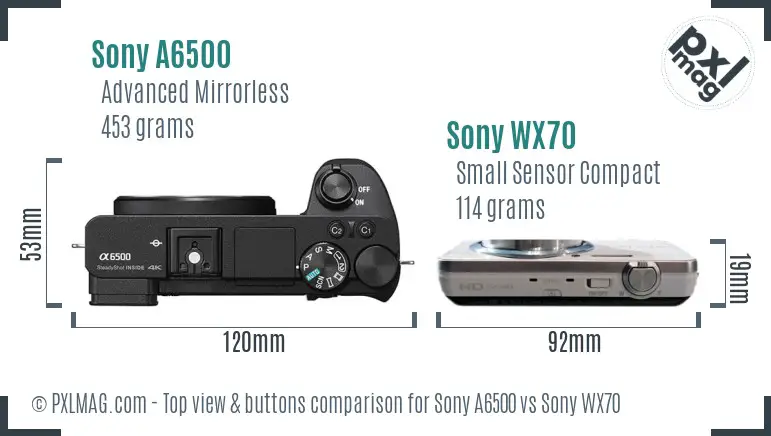 Sony A6500 vs Sony WX70 top view buttons comparison