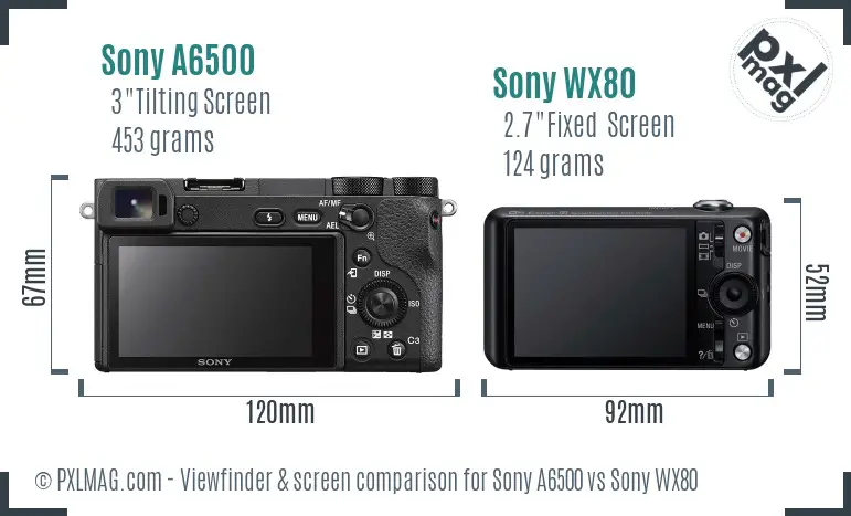 Sony A6500 vs Sony WX80 Screen and Viewfinder comparison