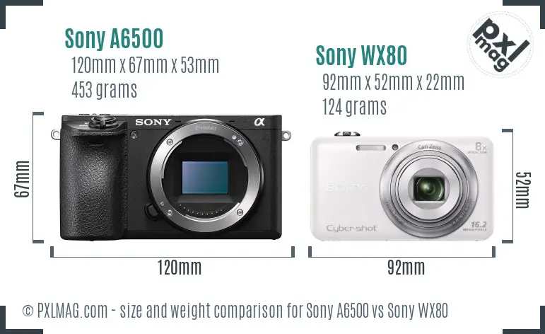 Sony A6500 vs Sony WX80 size comparison