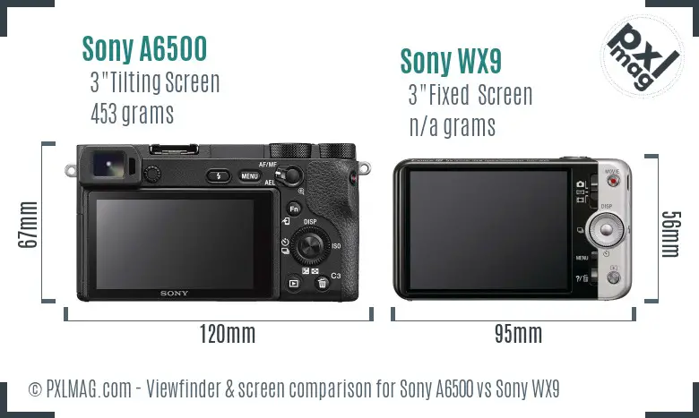 Sony A6500 vs Sony WX9 Screen and Viewfinder comparison