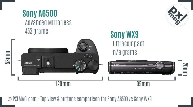 Sony A6500 vs Sony WX9 top view buttons comparison