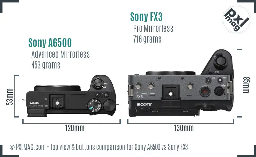 Sony A6500 vs Sony FX3 top view buttons comparison Sony A6500 vs Sony FX3 top view buttons comparison