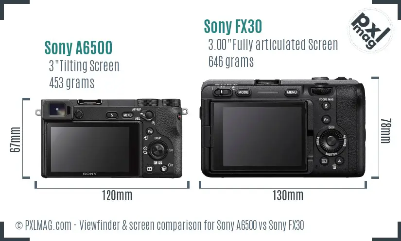 Sony A6500 vs Sony FX30 Screen and Viewfinder comparison