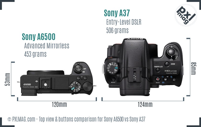 Sony A6500 vs Sony A37 top view buttons comparison