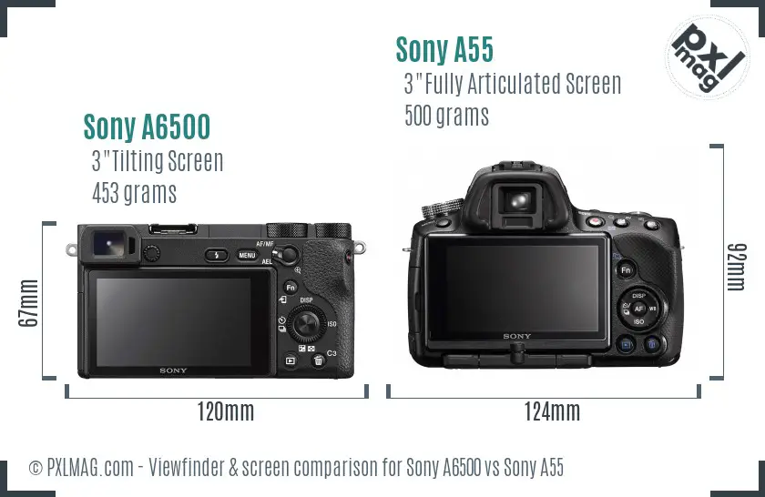 Sony A6500 vs Sony A55 Screen and Viewfinder comparison