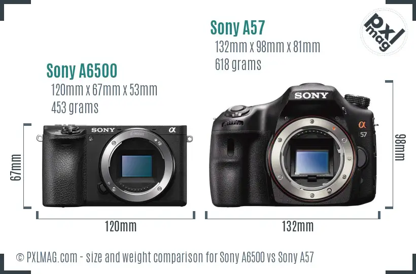 Sony A6500 vs Sony A57 size comparison