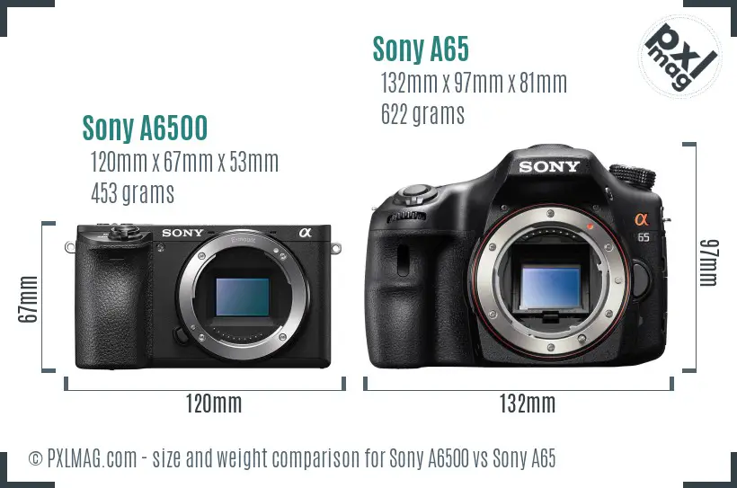 Sony A6500 vs Sony A65 size comparison