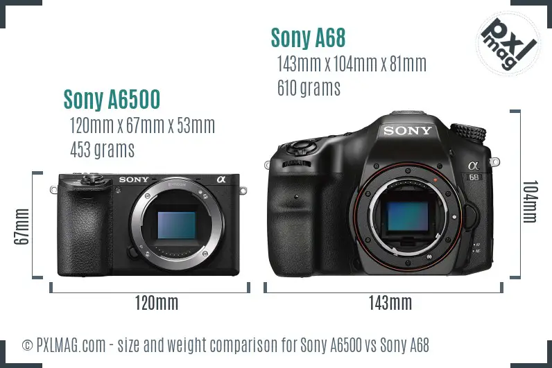 Sony A6500 vs Sony A68 size comparison