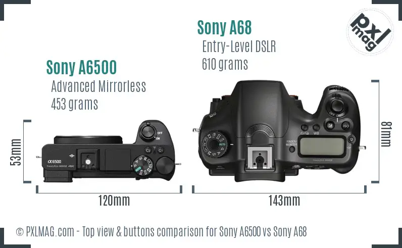 Sony A6500 vs Sony A68 top view buttons comparison