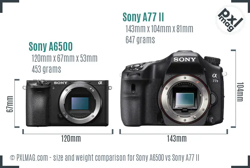 Sony A6500 vs Sony A77 II size comparison