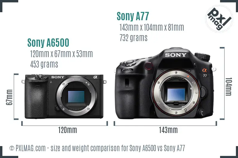 Sony A6500 vs Sony A77 size comparison