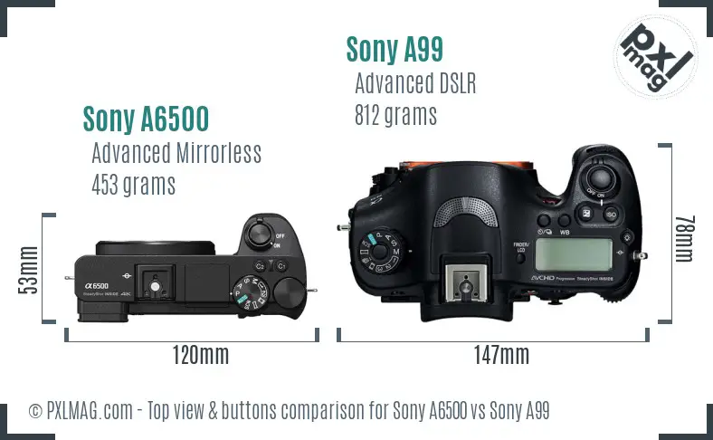 Sony A6500 vs Sony A99 top view buttons comparison