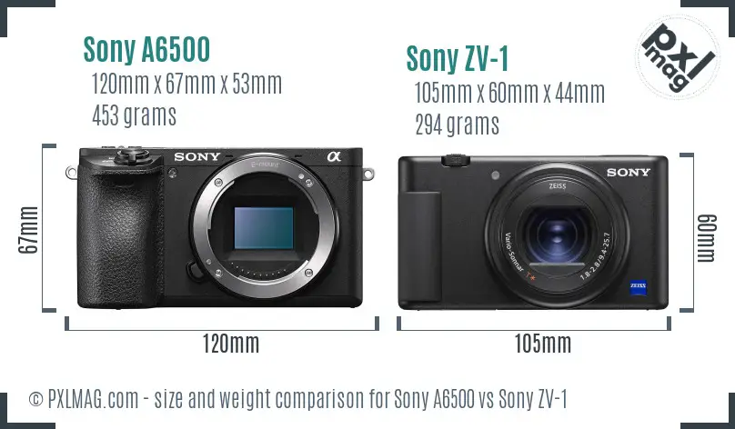 Sony A6500 vs Sony ZV-1 size comparison