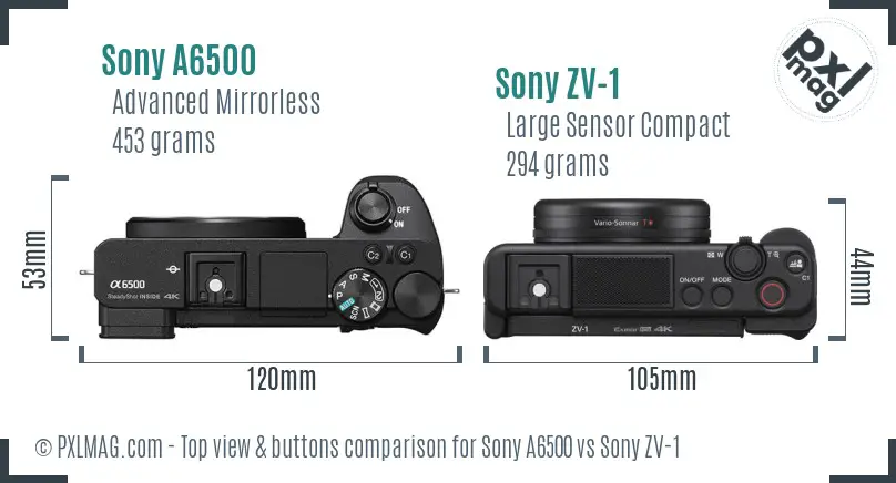 Sony A6500 vs Sony ZV-1 top view buttons comparison