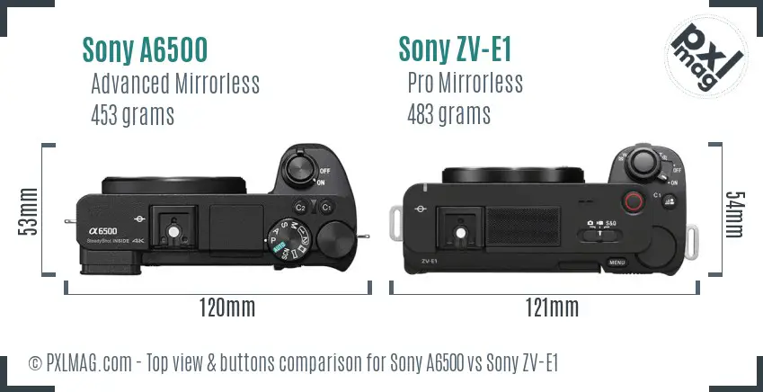 Sony A6500 vs Sony ZV-E1 top view buttons comparison Sony A6500 vs Sony ZV-E1 top view buttons comparison