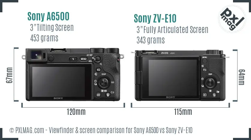 Sony A6500 vs Sony ZV-E10 Screen and Viewfinder comparison