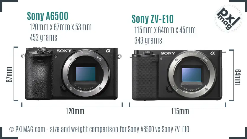 Sony A6500 vs Sony ZV-E10 size comparison