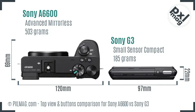 Sony A6600 vs Sony G3 top view buttons comparison