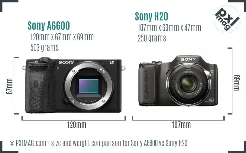 Sony A6600 vs Sony H20 size comparison