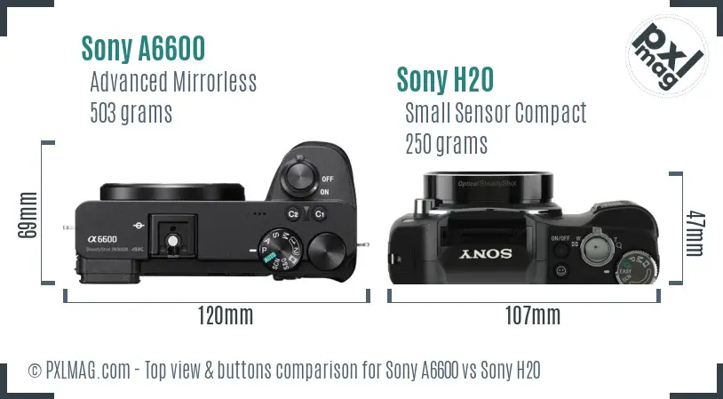 Sony A6600 vs Sony H20 top view buttons comparison