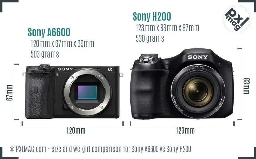 Sony A6600 vs Sony H200 size comparison