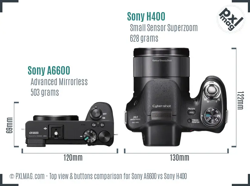 Sony A6600 vs Sony H400 top view buttons comparison