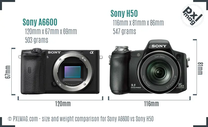 Sony A6600 vs Sony H50 size comparison