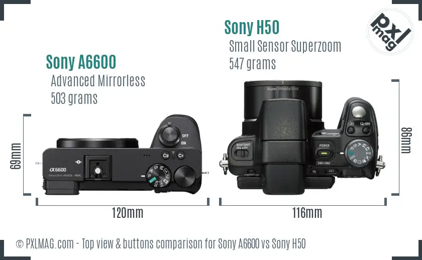 Sony A6600 vs Sony H50 top view buttons comparison