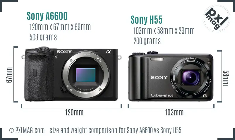 Sony A6600 vs Sony H55 size comparison