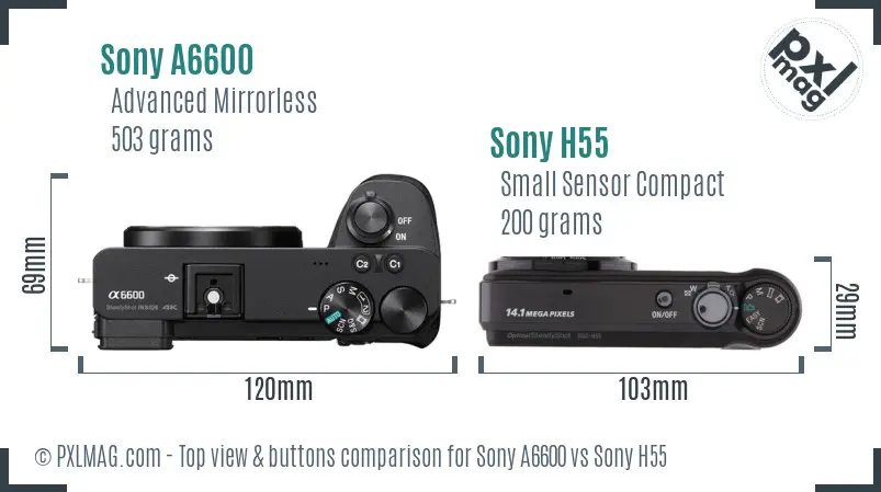 Sony A6600 vs Sony H55 top view buttons comparison