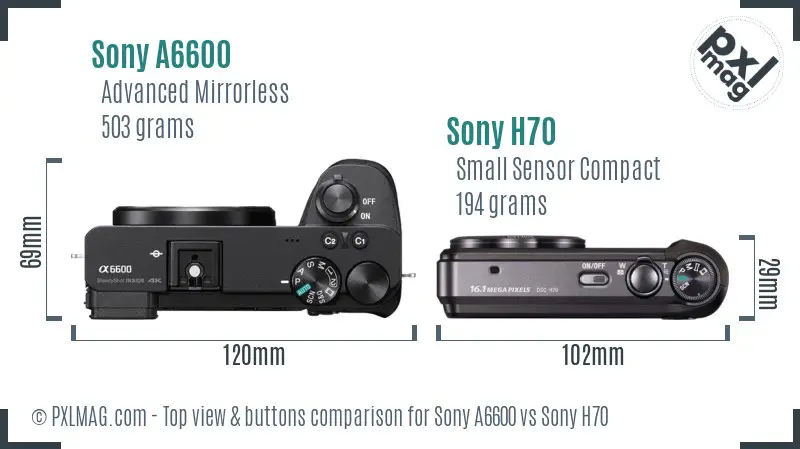 Sony A6600 vs Sony H70 top view buttons comparison