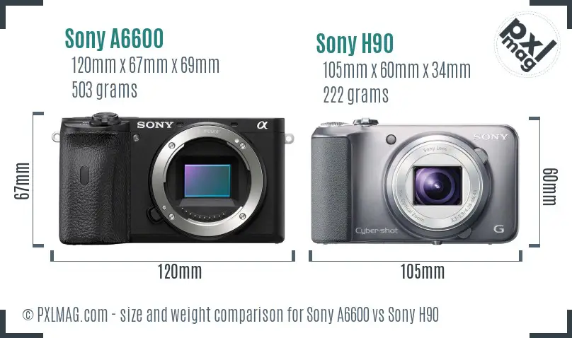 Sony A6600 vs Sony H90 size comparison