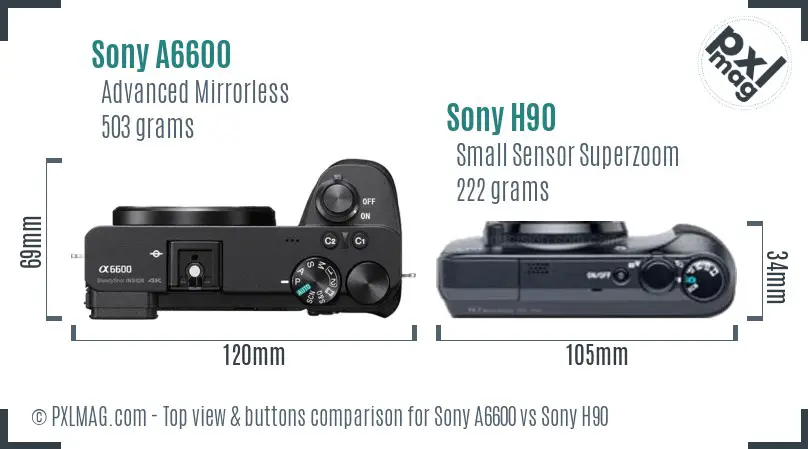 Sony A6600 vs Sony H90 top view buttons comparison