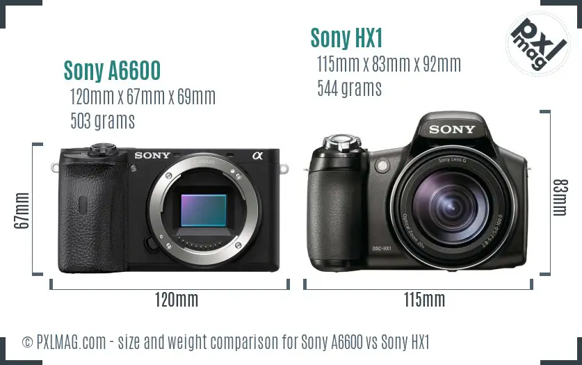 Sony A6600 vs Sony HX1 size comparison