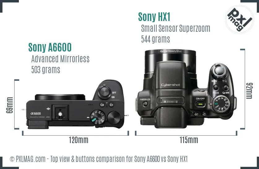Sony A6600 vs Sony HX1 top view buttons comparison