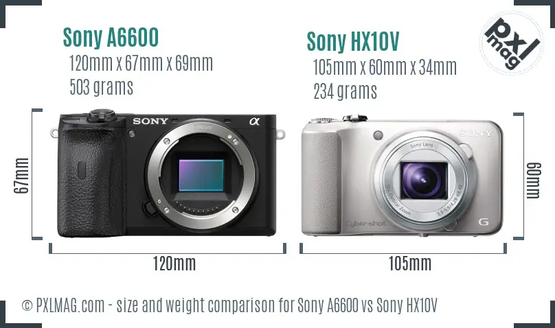 Sony A6600 vs Sony HX10V size comparison