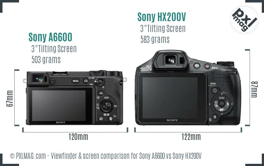 Sony A6600 vs Sony HX200V Screen and Viewfinder comparison