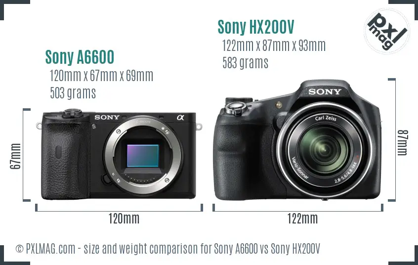 Sony A6600 vs Sony HX200V size comparison