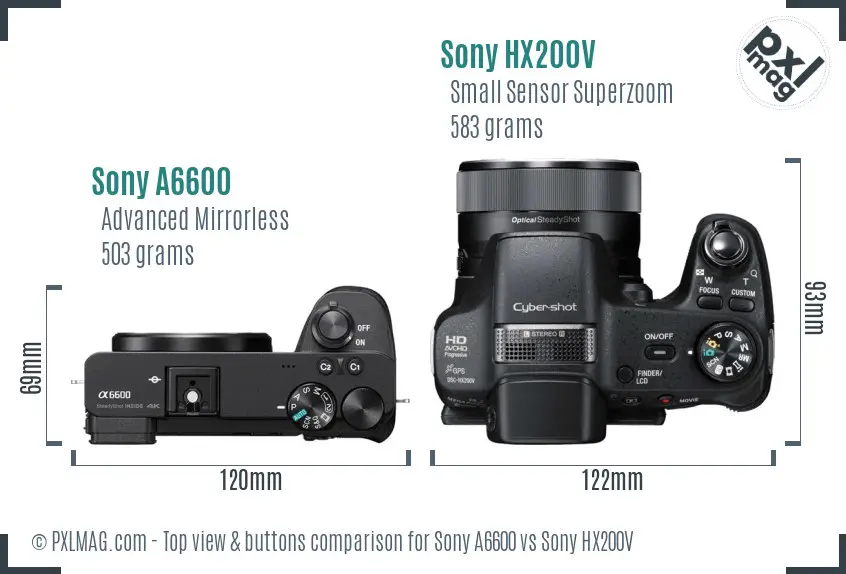 Sony A6600 vs Sony HX200V top view buttons comparison