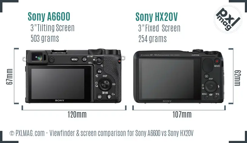 Sony A6600 vs Sony HX20V Screen and Viewfinder comparison