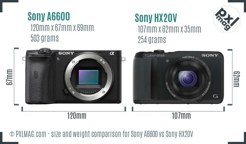 Sony A6600 vs Sony HX20V size comparison