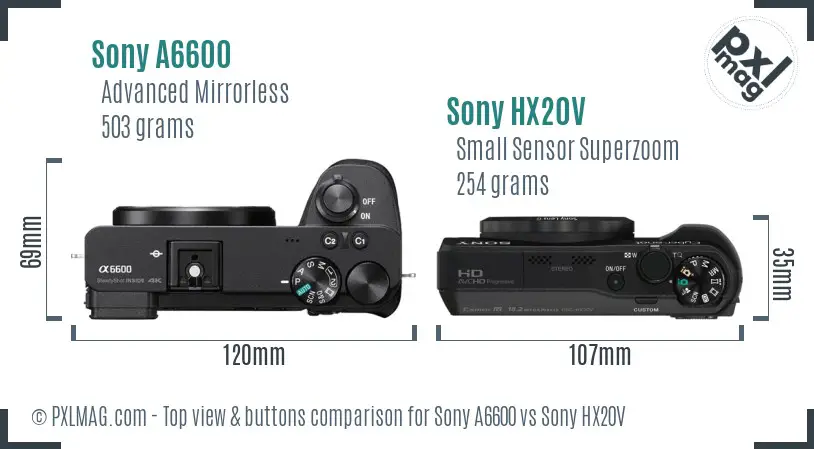 Sony A6600 vs Sony HX20V top view buttons comparison