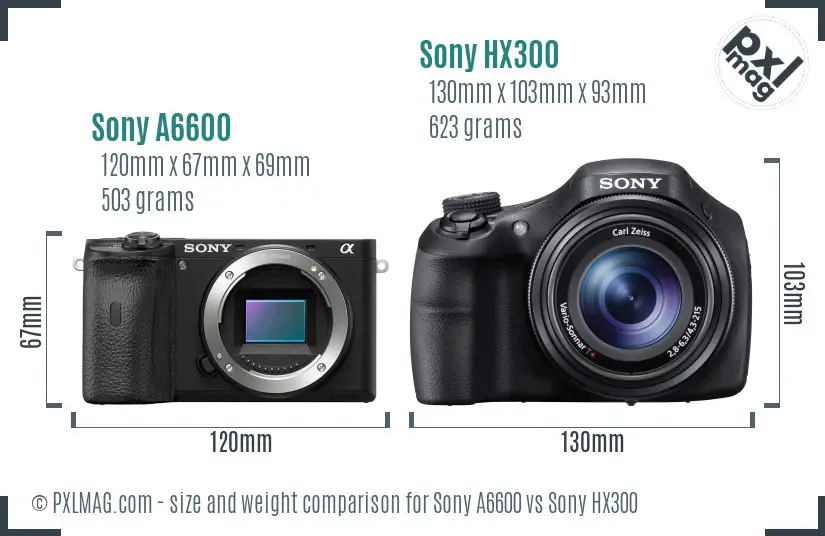 Sony A6600 vs Sony HX300 size comparison